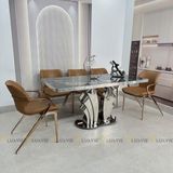 Bàn ăn inox tráng gương mặt đá Isidore (không gồm ghế)