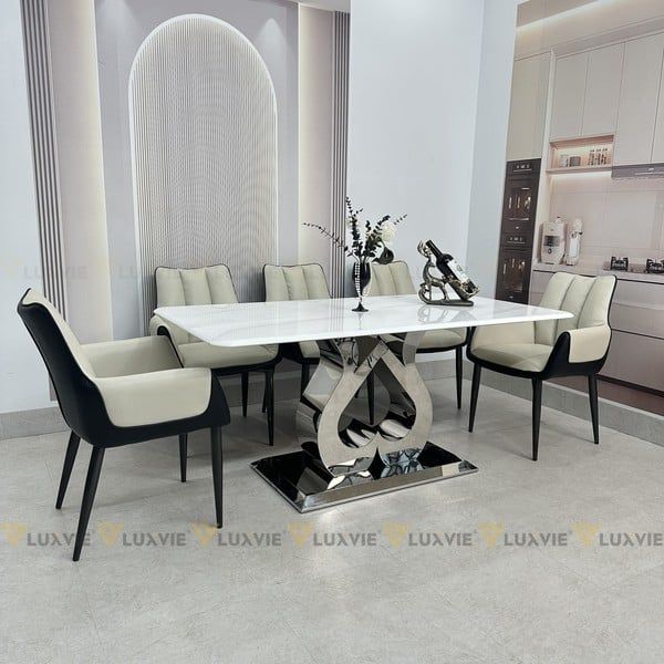 Bàn ăn inox tráng gương mặt đá Oreste (không gồm ghế)