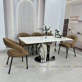 Bàn ăn inox tráng gương mặt đá Isidore (không gồm ghế)