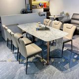 Bàn ăn inox tráng gương mặt đá Jewels (không gồm ghế)
