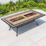 Bàn sân vườn chữ nhật mặt đá có 2 bếp nướng  (không gồm ghế)