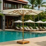 Ô DÙ VUÔNG GỖ TEAK QT07 CAO CẤP CHUYÊN DÙNG VÙNG BIỂN