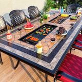 Bàn sân vườn chữ nhật mặt đá có 2 bếp nướng  (không gồm ghế)