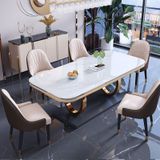 Bàn ăn inox mạ vàng mặt đá Luxury (không gồm ghế)