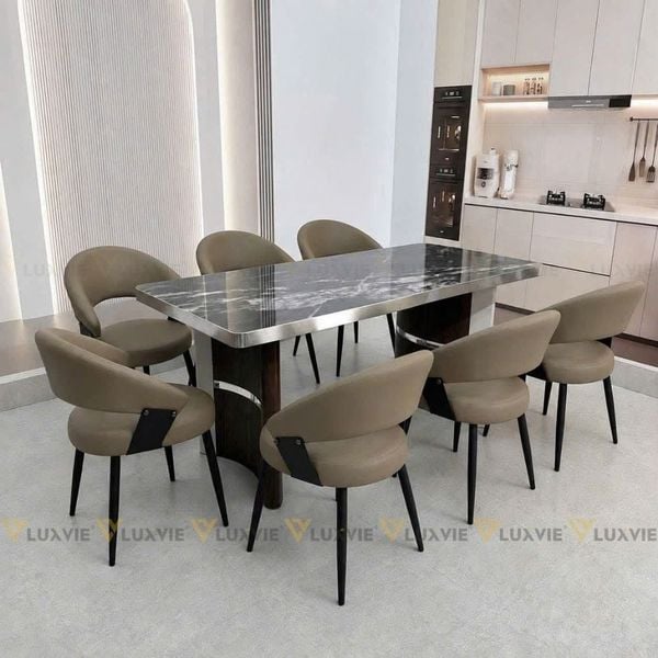 Bàn ăn inox tráng gương mặt đá Wagama (không gồm ghế)