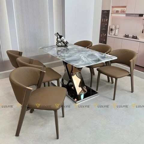 Bàn ăn inox tráng gương mặt đá Irene (không gồm ghế)