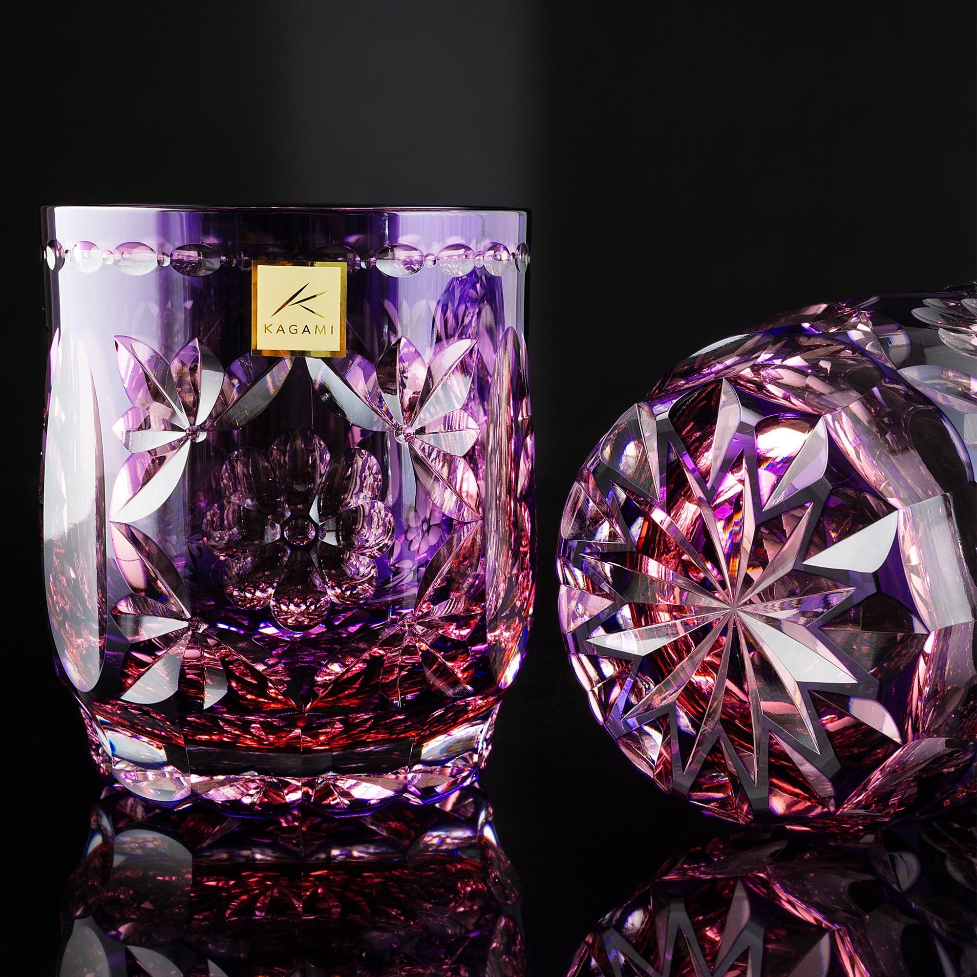  Ly pha lê rock glass Edo Kiriko 'Hana Temari' 300ml màu hồng được chế tác bởi nghệ nhân Hideaki Shinozaki | Kagami Crystal T853 - 3034-WAP 