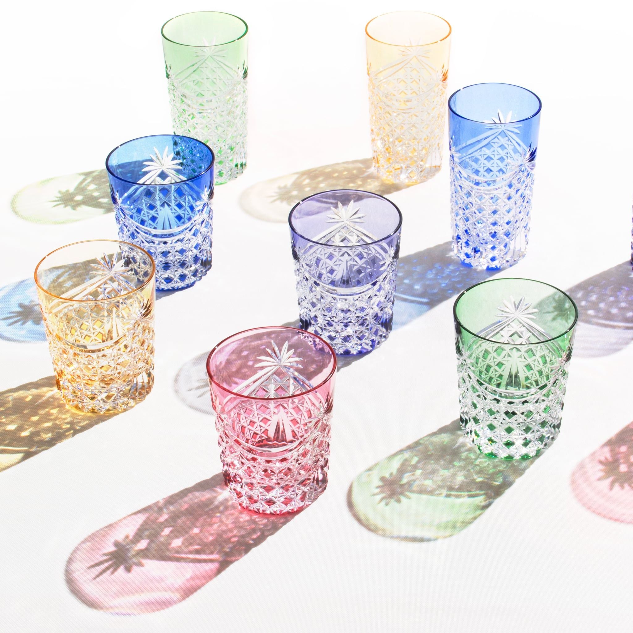  Ly pha lê rock glass họa tiết Edo Kiriko (Square Basket Weave) dung tích 240ml màu xanh cobalt | Kagami T370 - 2835-CCB 