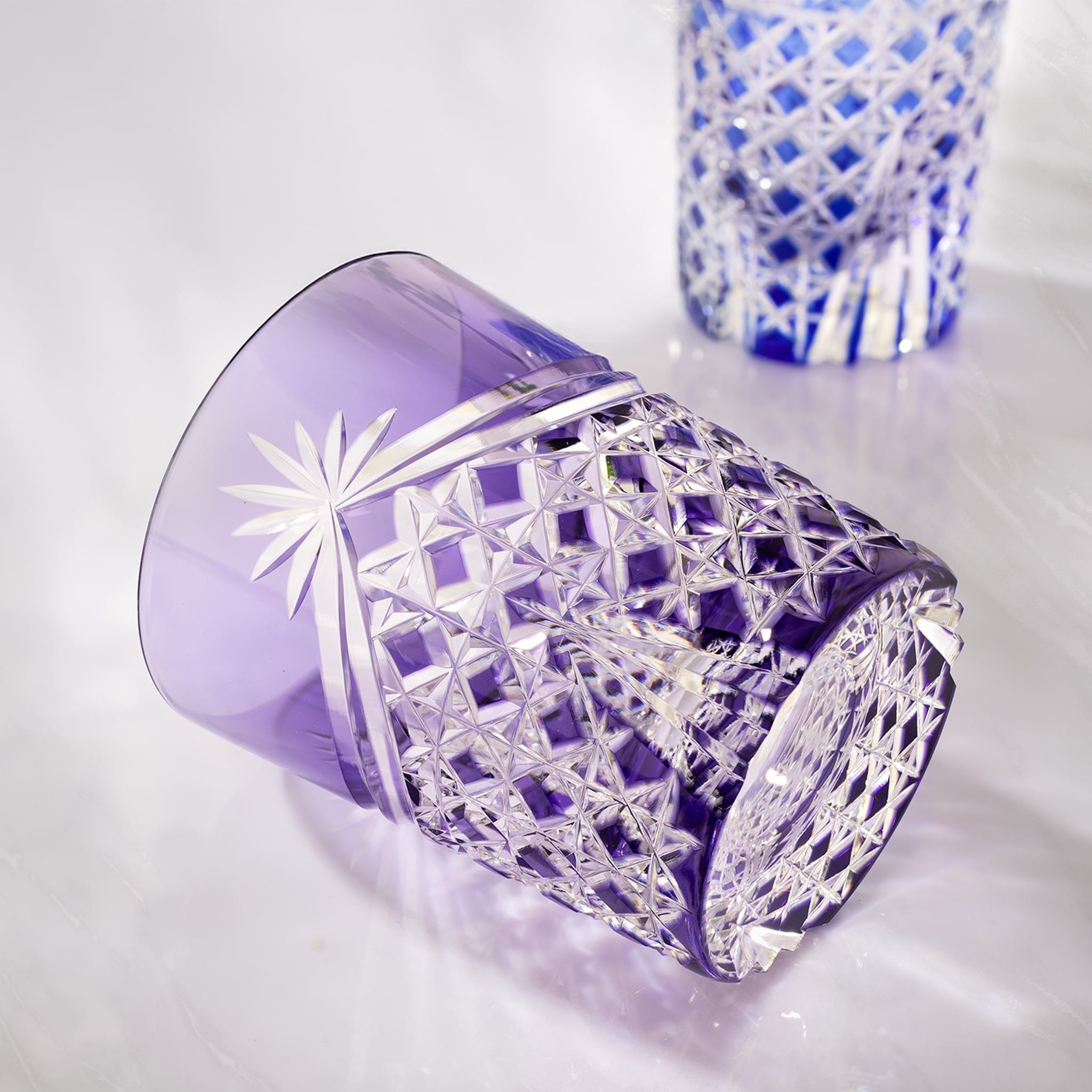  Ly pha lê rock glass họa tiết Edo Kiriko (Square Basket Weave) dung tích 240ml màu tím | Kagami T370 - 2835-CMP 