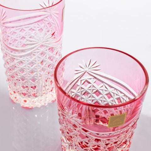  Ly pha lê rock glass họa tiết Edo Kiriko (Square Basket Weave) dung tích 240ml màu đỏ | Kagami T370 - 2835-CAU 
