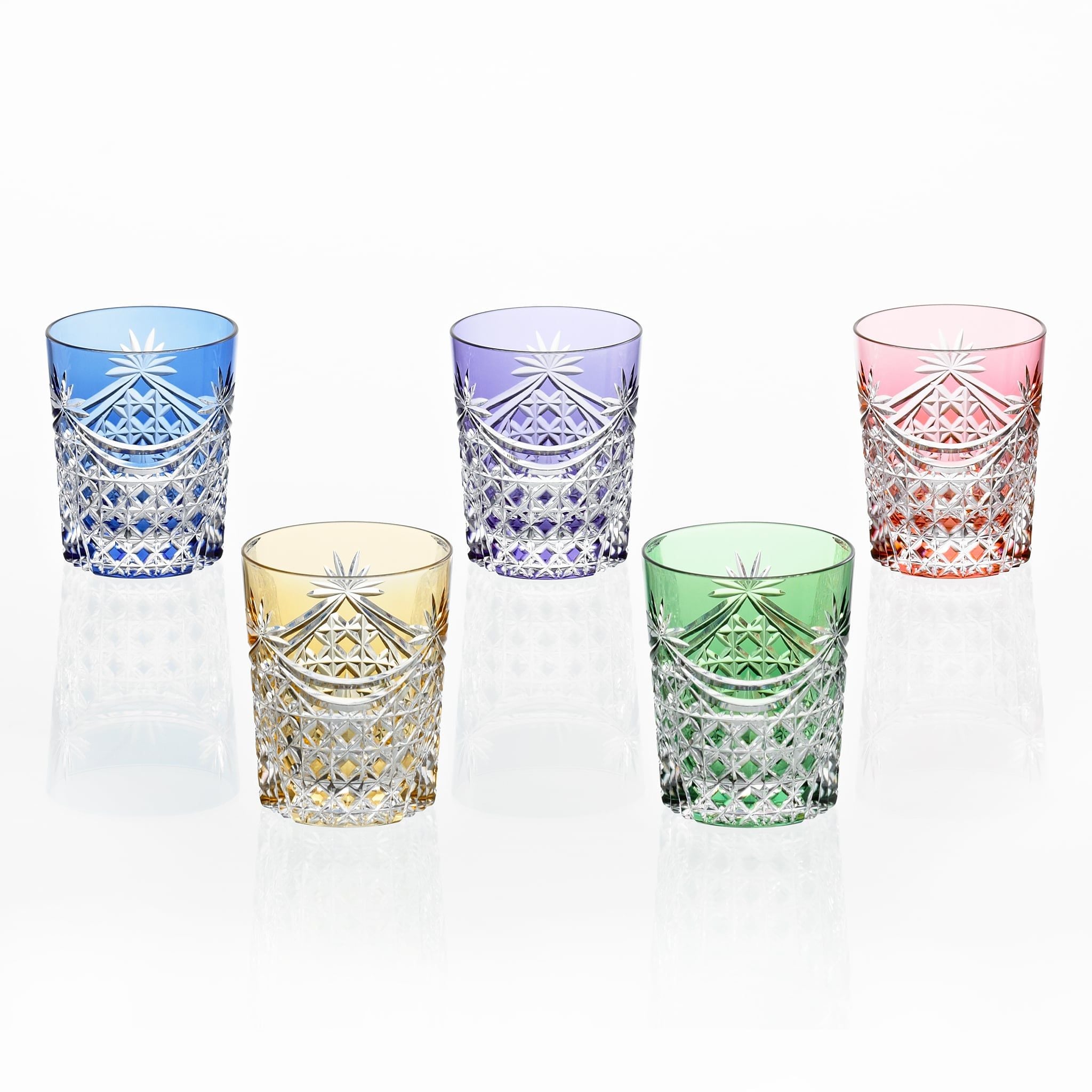  Ly pha lê rock glass họa tiết Edo Kiriko (Square Basket Weave) dung tích 240ml màu xanh cobalt | Kagami T370 - 2835-CCB 