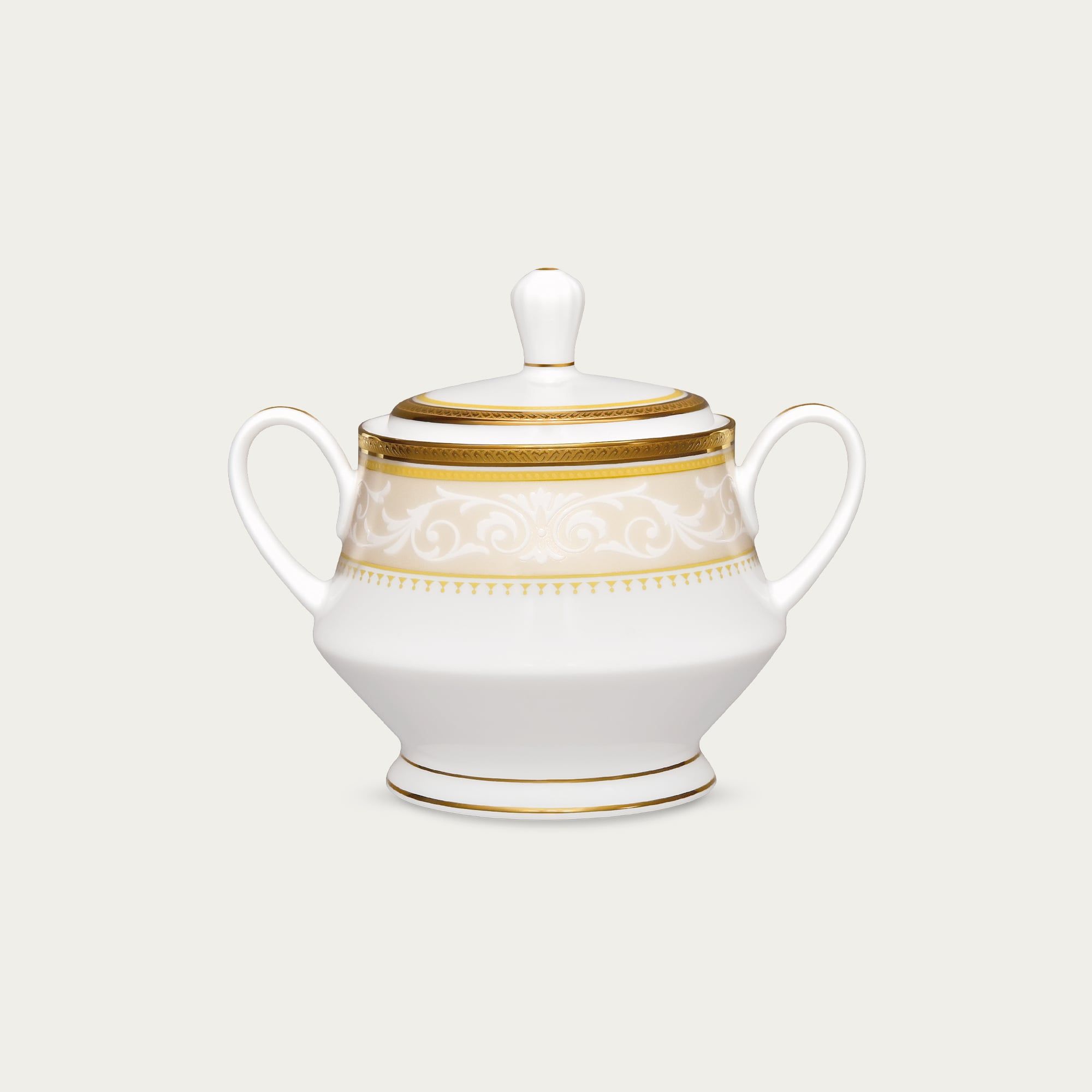  Bình (hũ) đường có nắp đậy dung tích 370ml sứ trắng | Glendonald Gold 1712L - 91127 