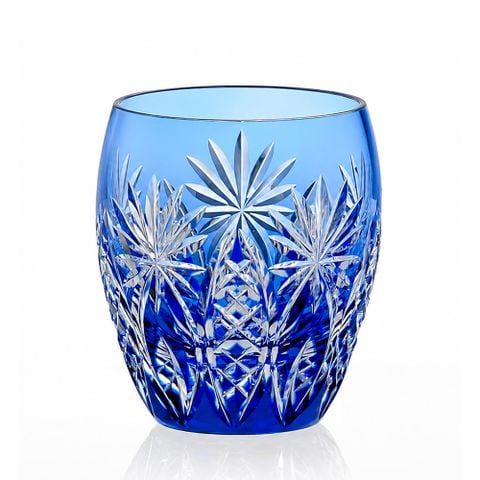  Ly pha lê rock glass họa tiết Edo Kiriko 'Bamboo Fence & Star' 240ml màu xanh cobalt | Kagami T727 - 2668-CCB 