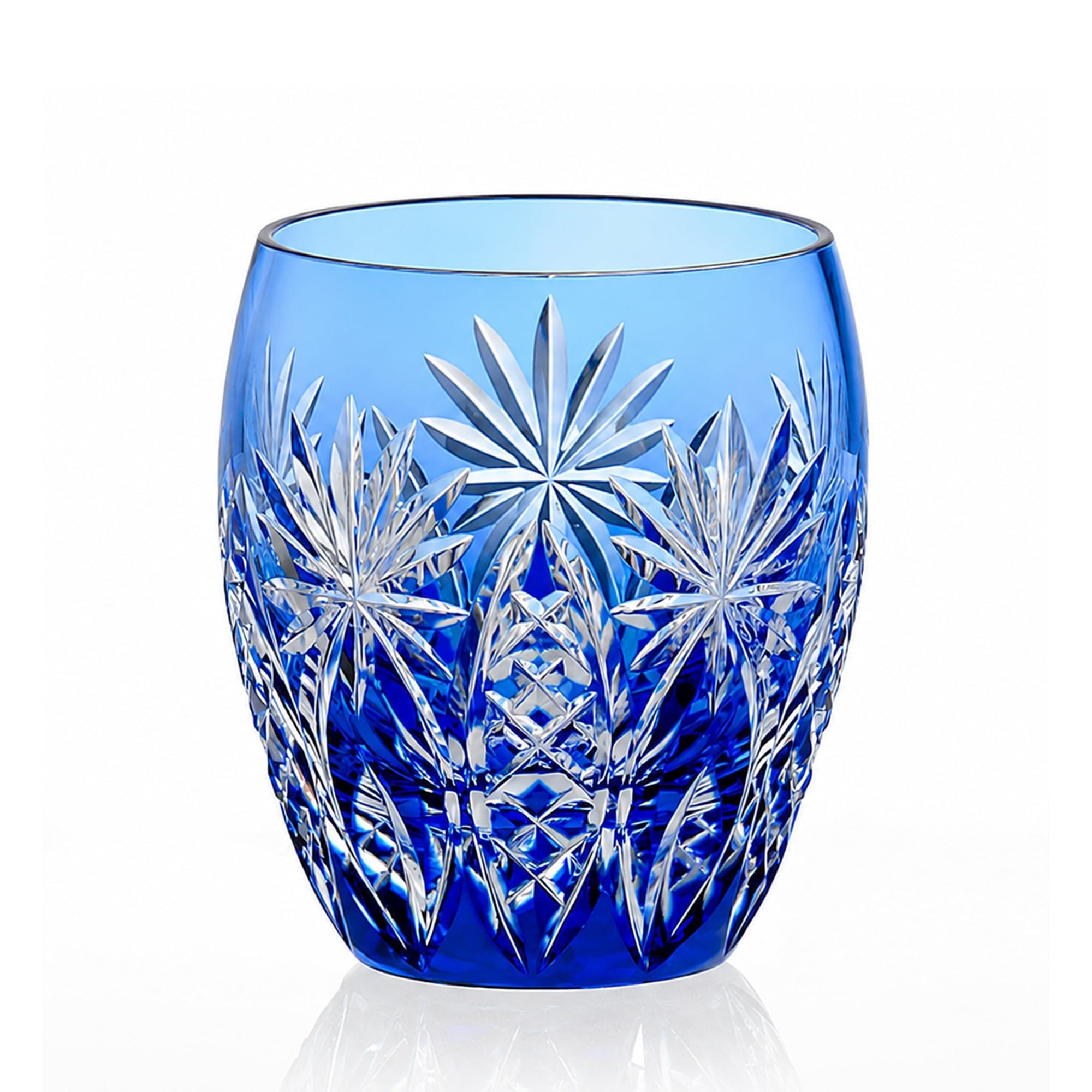 Ly pha lê rock glass họa tiết Edo Kiriko 'Bamboo Fence & Star' 240ml màu xanh cobalt | Kagami T727 - 2668-CCB 