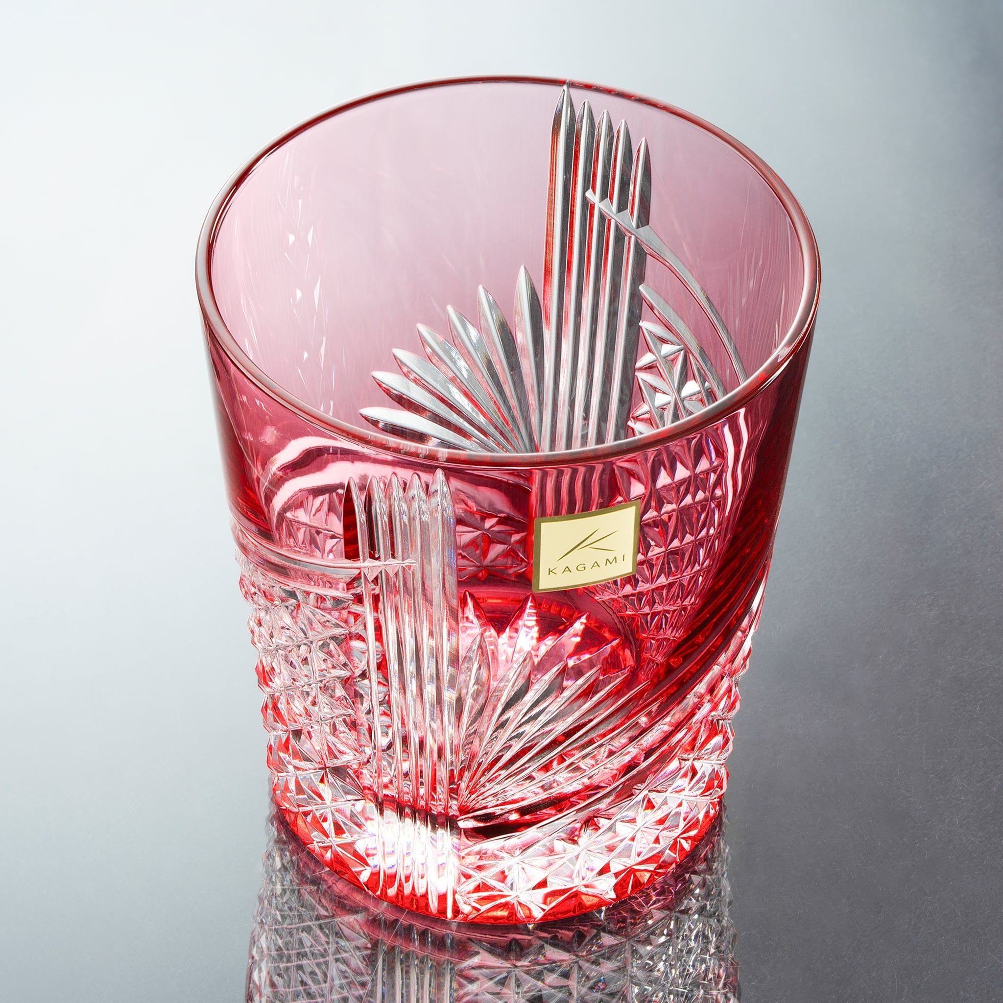  Cặp ly pha lê rock glass Edo Kiriko "Origami Crane" dung tích 280ml hai màu xanh - đỏ | Kagami Crystal TPS9852 - 2783-AB 