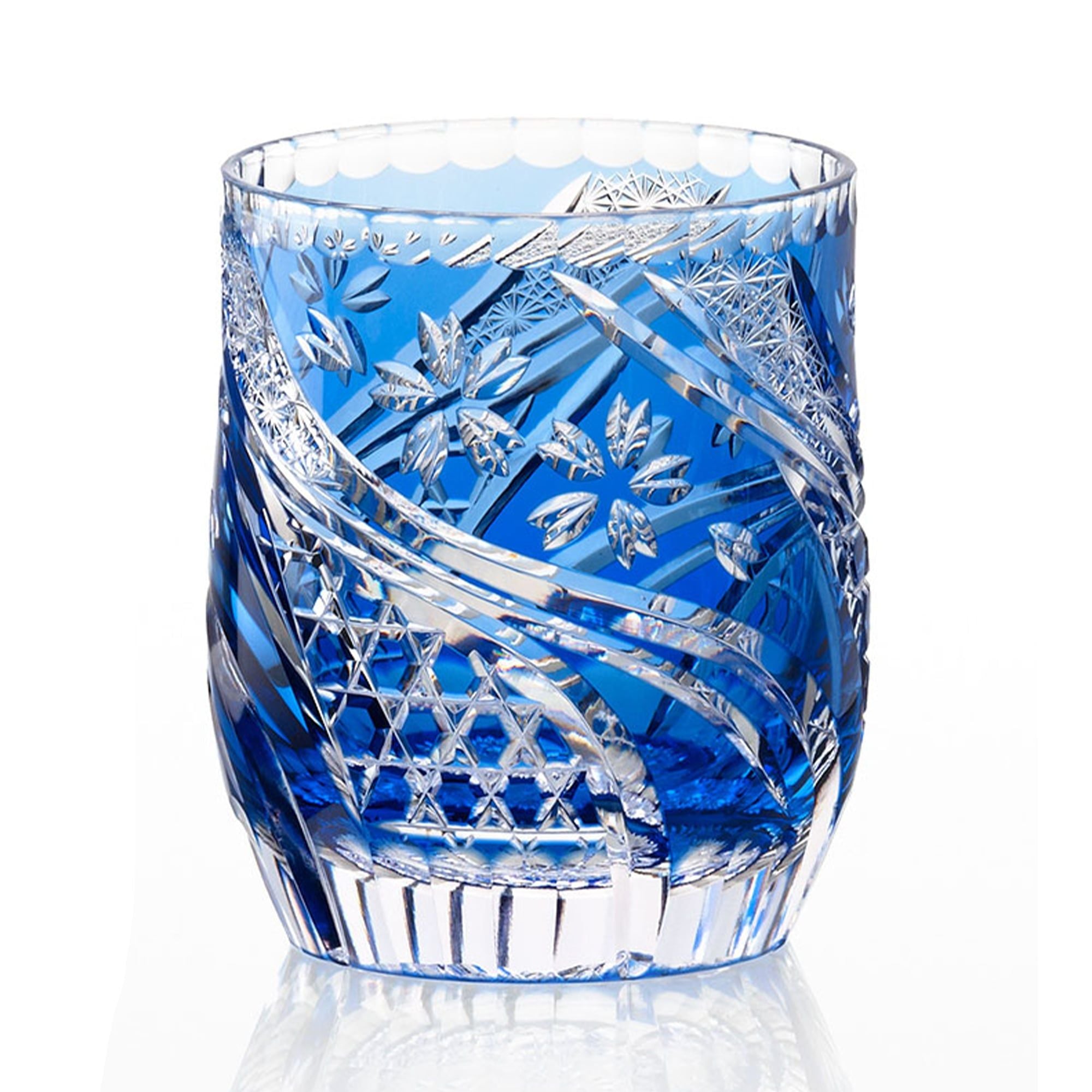  Ly pha lê rock glass họa tiết Edo Kiriko 'Sakura Nagare' 330ml màu xanh cobalt | Kagami T753 - 2996-CCB 