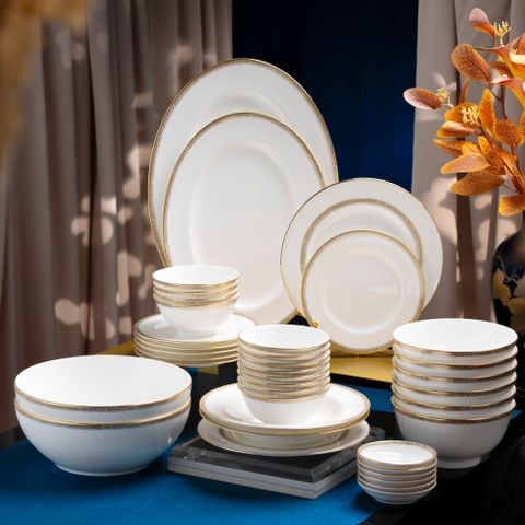  Bộ bát đĩa ăn châu Á đầy đủ 38 món (cho 12 người) sứ xương | Haku 4959L - D038AD 