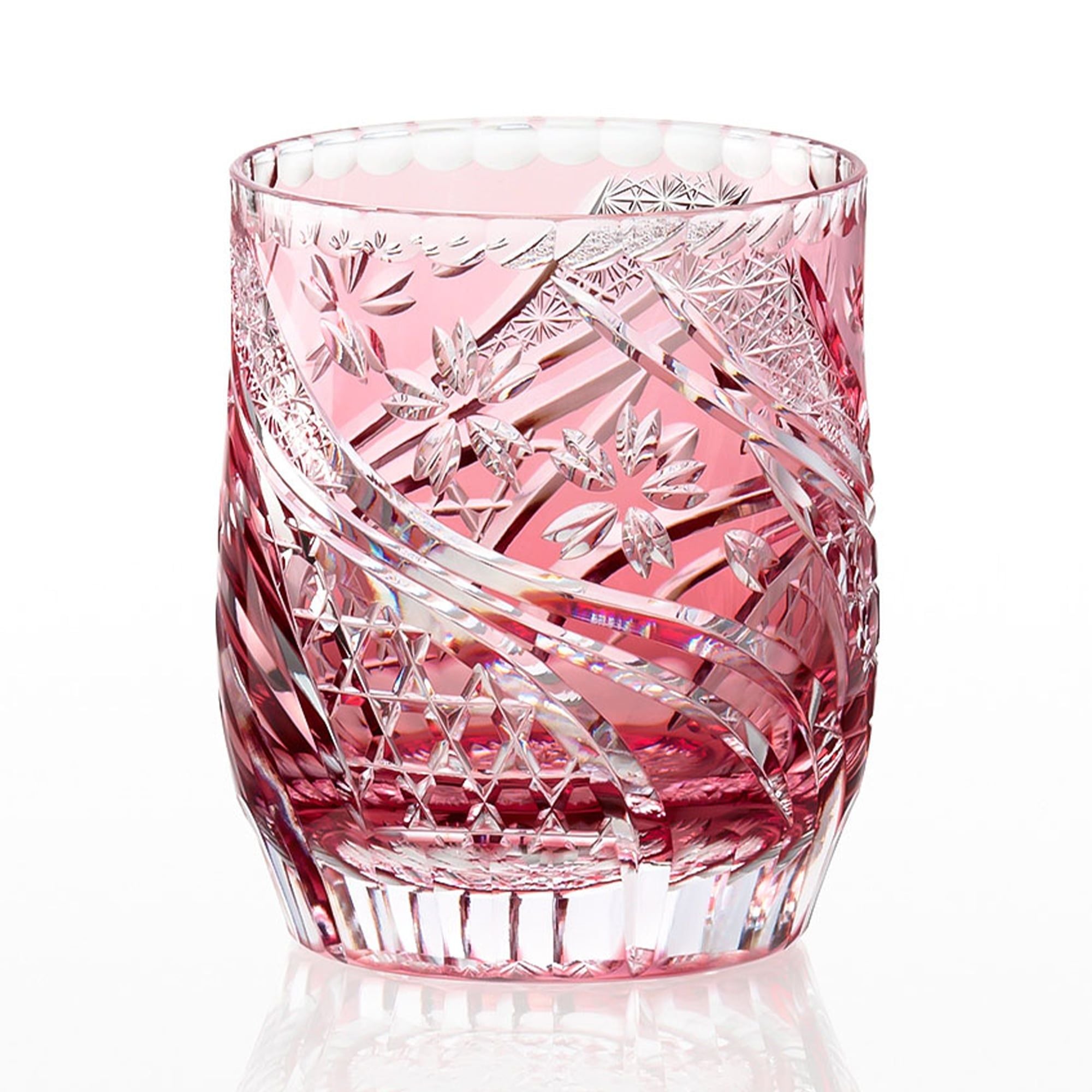  Ly pha lê rock glass họa tiết Edo Kiriko 'Sakura Nagare' 330ml màu đỏ | Kagami T753 - 2996-CAU 