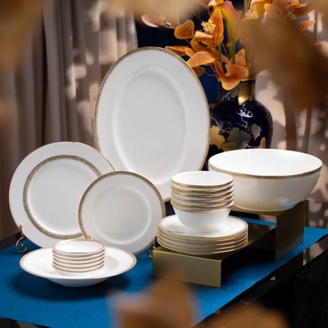  Bộ bát đĩa ăn châu Á cơ bản 22 món (cho 6 người) sứ xương | Haku 4959L - D022AB 