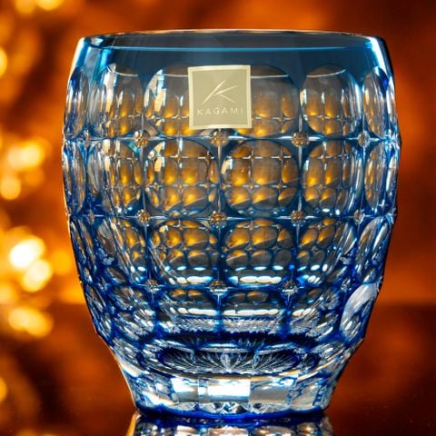  Ly pha lê rock glass Edo Kiriko 'Ajisai' 240ml màu xanh cobalt được chế tác bởi nghệ nhân Satoshi Nabeya | Kagami Crystal T727 - 2684-CCB 