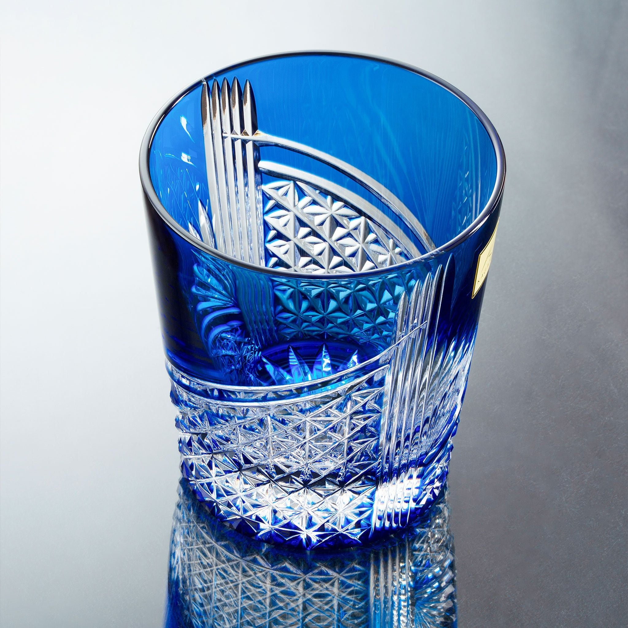  Cặp ly pha lê rock glass Edo Kiriko "Origami Crane" dung tích 280ml hai màu xanh - đỏ | Kagami Crystal TPS9852 - 2783-AB 