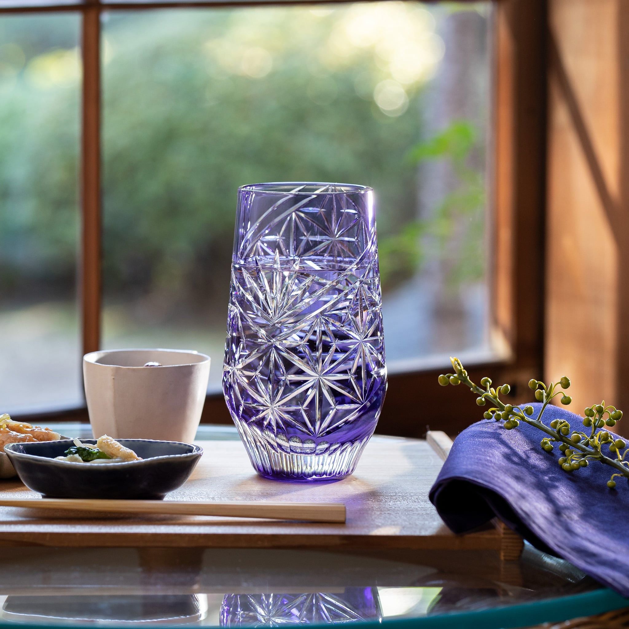  Ly pha lê tumbler Edo Kiriko "Hemp Leaf" dung tích 380ml màu tím | Kagami Crystal T777 - 3028-CMP 