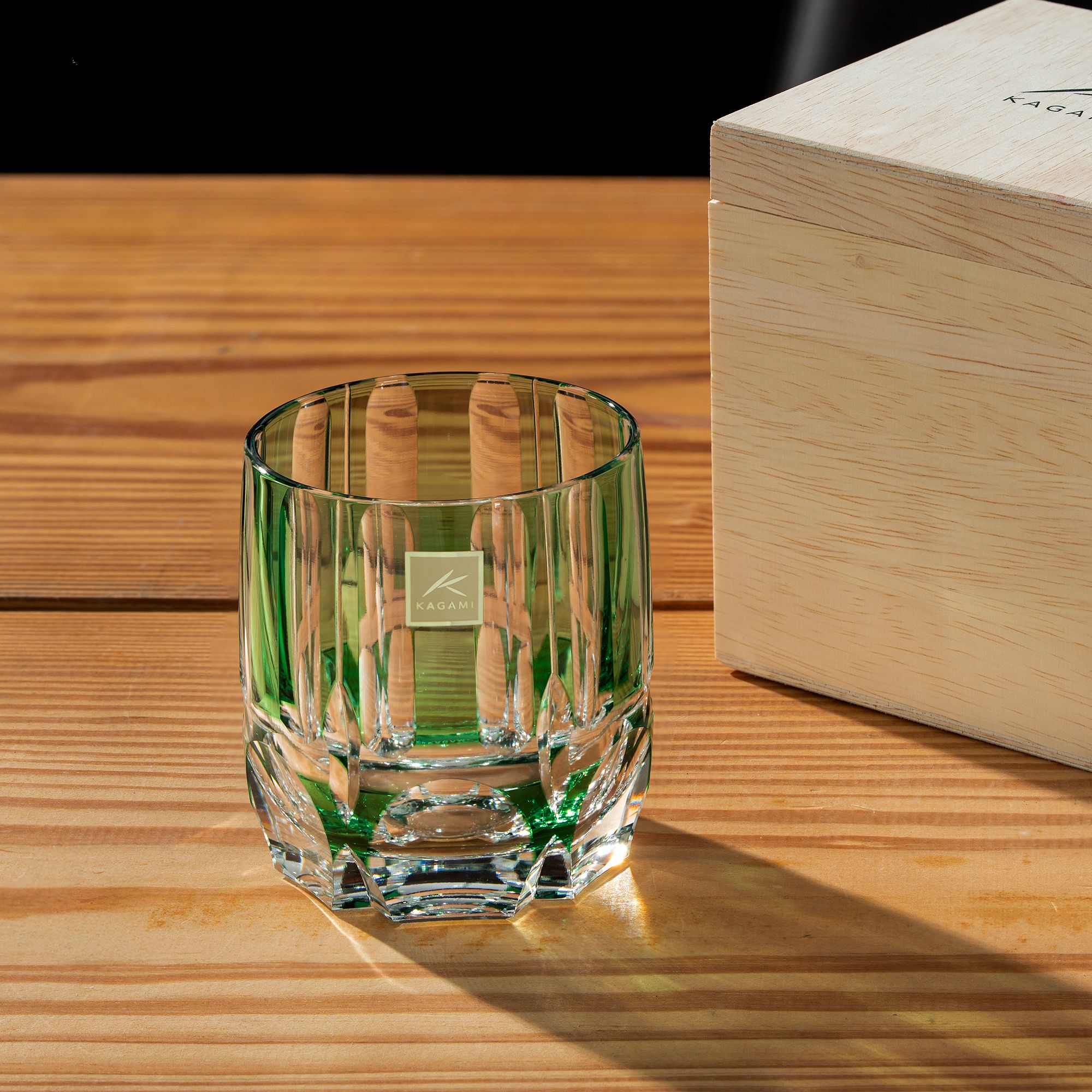 Ly pha lê rock glass Edo Kiriko 'Bamboo Zen' 250ml màu xanh lá | Kagami Crystal T117 - 1908-CGR 