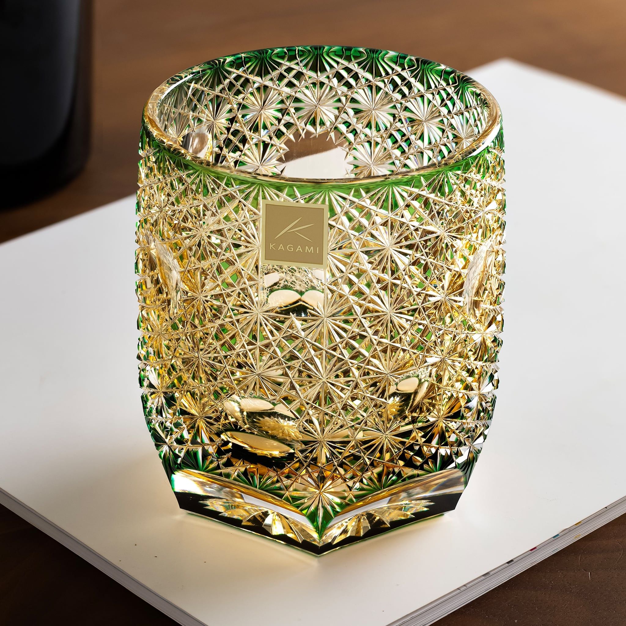  Ly pha lê rock glass Edo Kiriko 'Marimo' 330ml màu xanh lá được chế tác bởi nghệ nhân Junichi Nabetani | Kagami Crystal T754 - 3035-WUG 