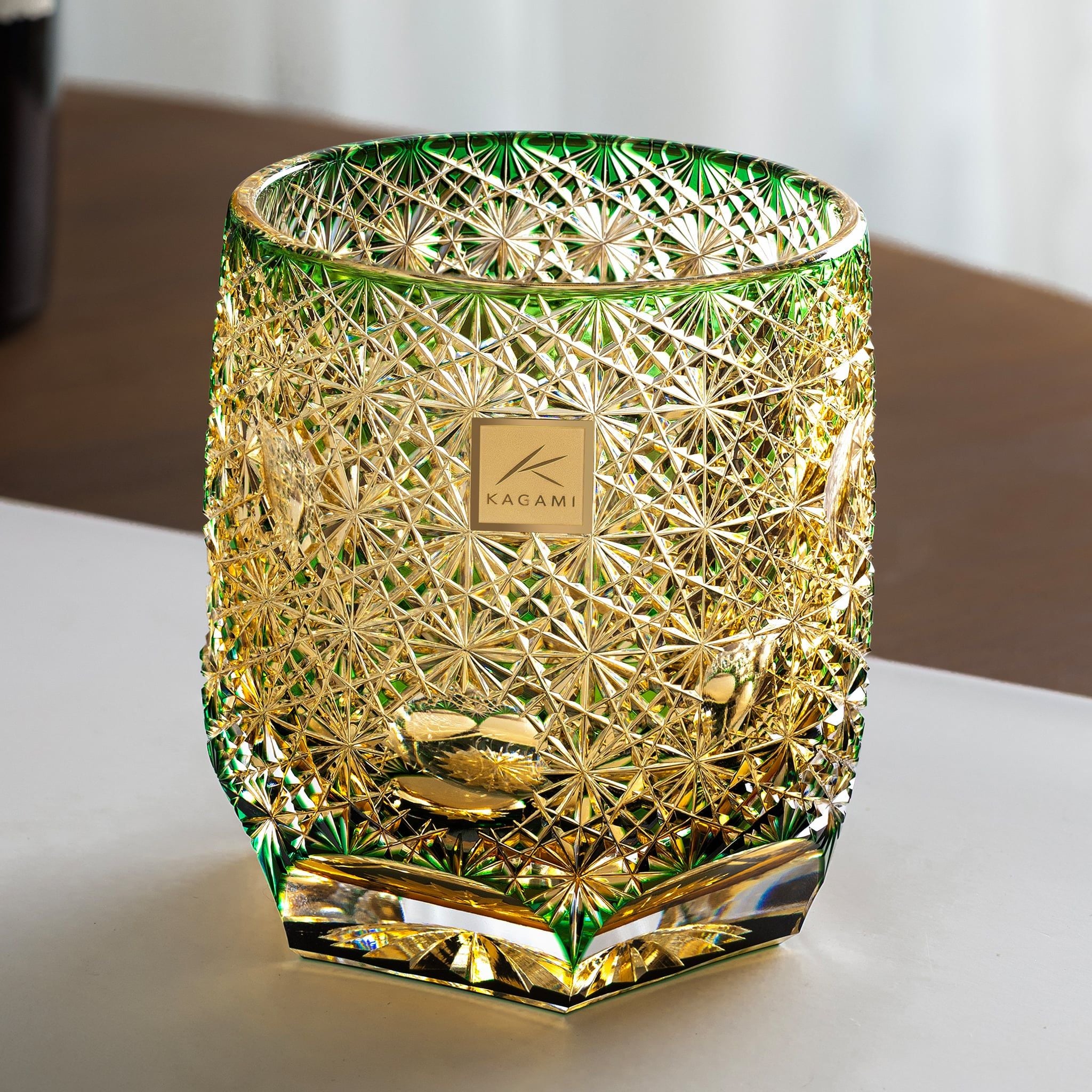  Ly pha lê rock glass Edo Kiriko 'Marimo' 330ml màu xanh lá được chế tác bởi nghệ nhân Junichi Nabetani | Kagami Crystal T754 - 3035-WUG 