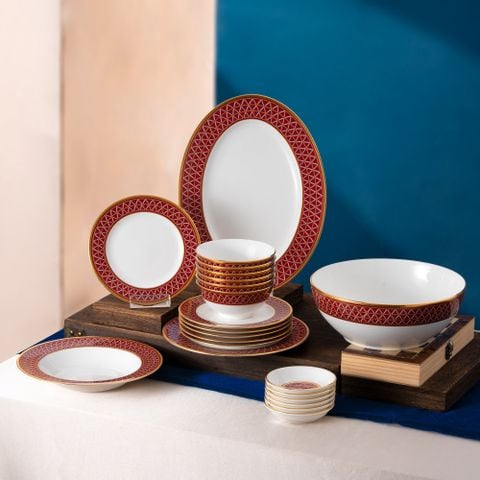  Bộ bát đĩa ăn châu Á cơ bản 22 món (cho 6 người) sứ xương | Crochet 4966L - D022AB 