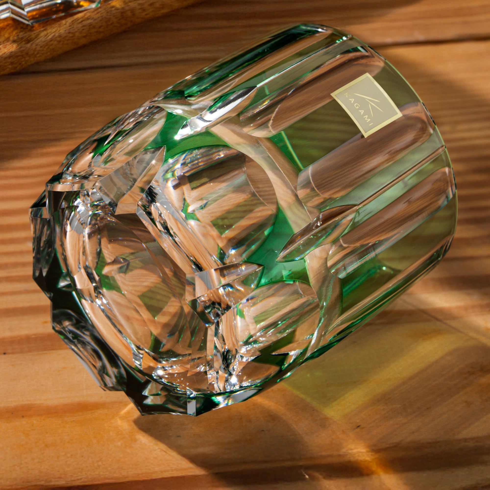  Ly pha lê rock glass Edo Kiriko 'Bamboo Zen' 250ml màu xanh lá | Kagami Crystal T117 - 1908-CGR 