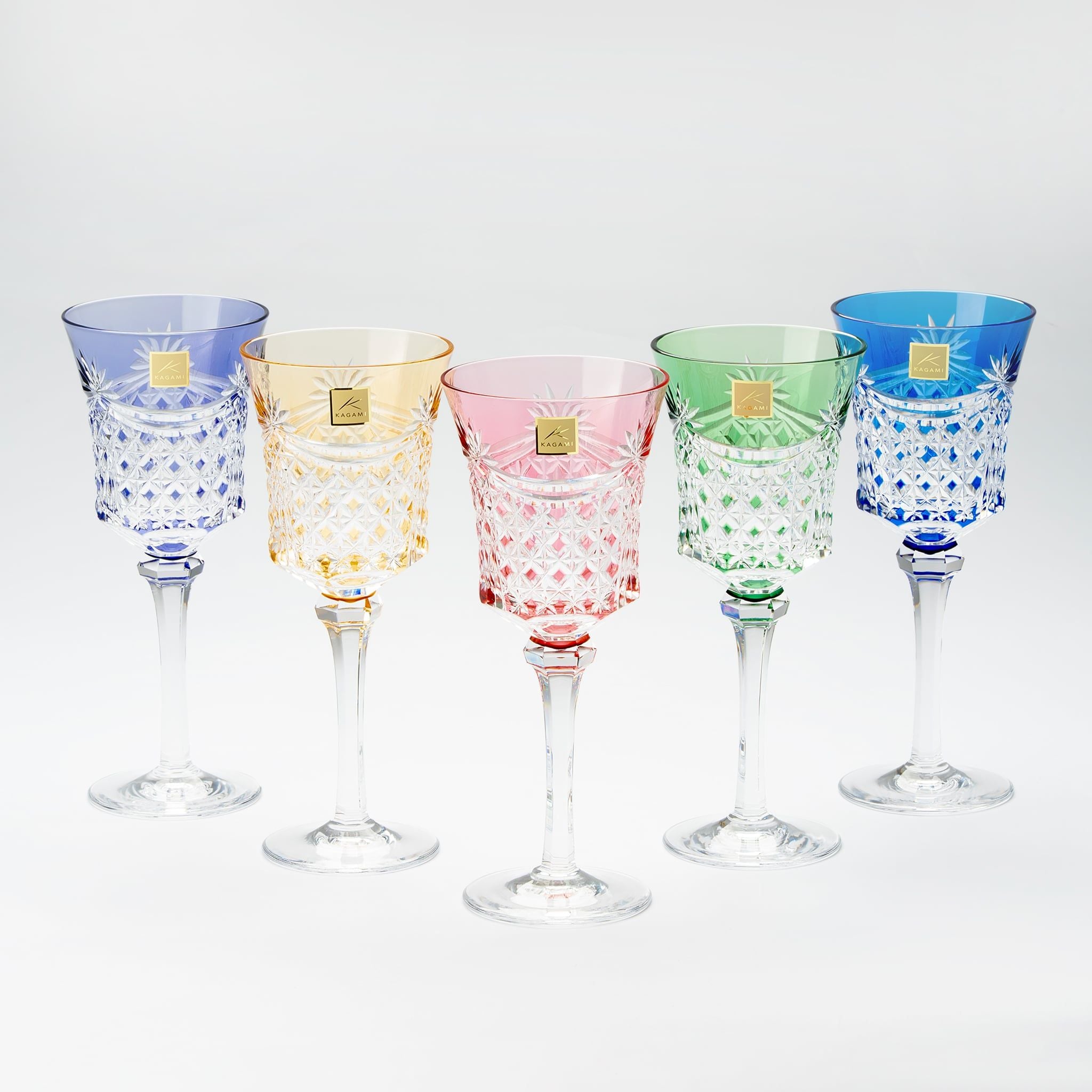  Bộ ly pha lê wine glass 05 màu xanh lá, đỏ, vàng, tím, xanh dương | Kagami KS3602 - 2835-5 