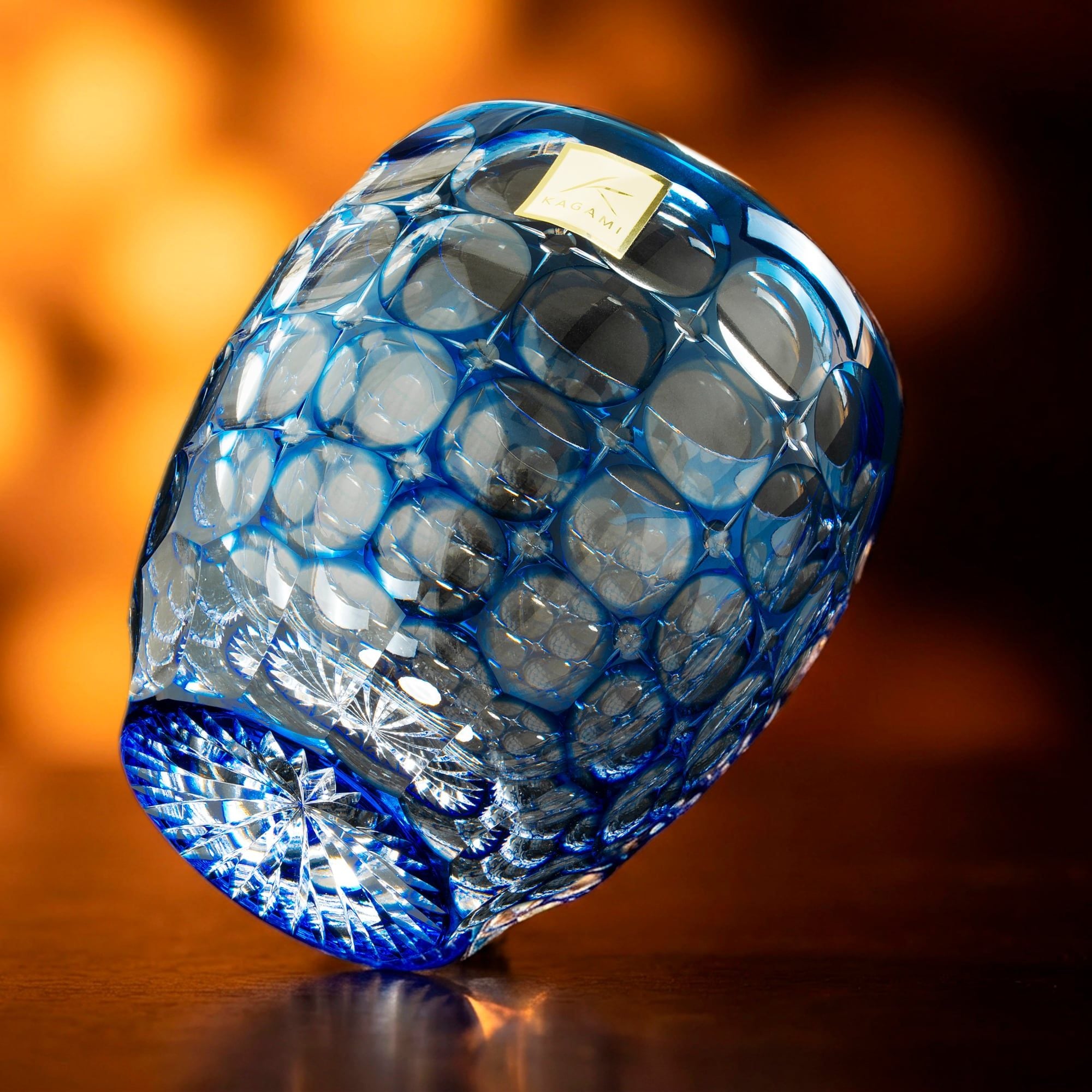  Ly pha lê rock glass Edo Kiriko 'Ajisai' 240ml màu xanh cobalt được chế tác bởi nghệ nhân Satoshi Nabeya | Kagami Crystal T727 - 2684-CCB 