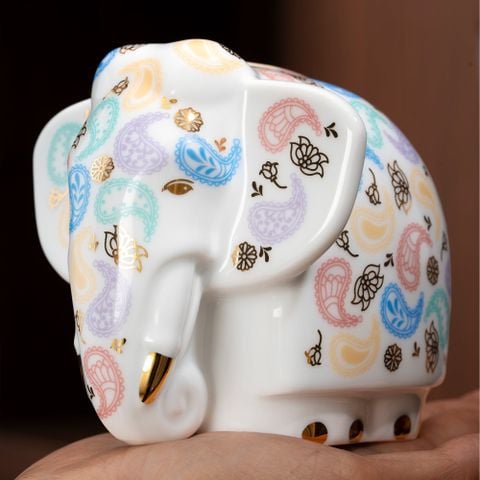  Tượng voi Như Ý sứ trắng cao cấp họa tiết Paisley  | Tea Canister Elephant M-692L - T91379K 