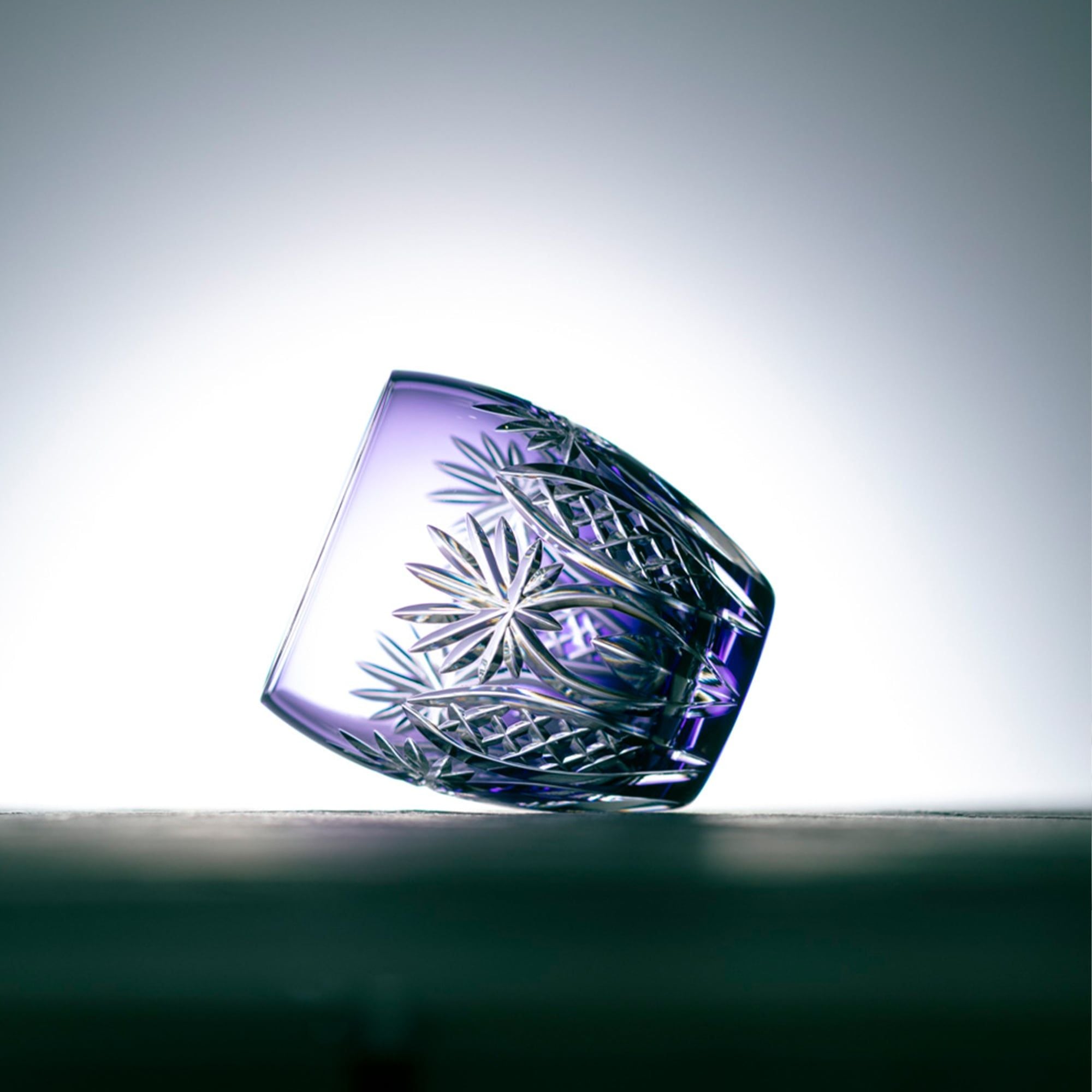  Ly pha lê rock glass họa tiết Edo Kiriko 'Bamboo Fence & Star' 240ml màu tím | Kagami T727 - 2668-CMP 