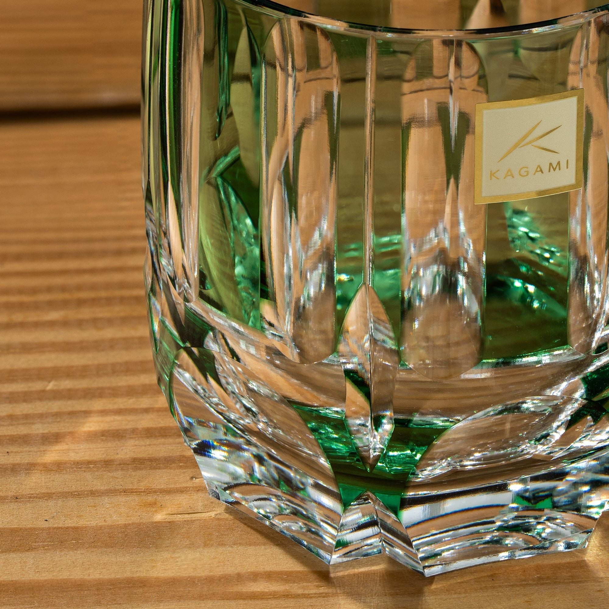  Ly pha lê rock glass Edo Kiriko 'Bamboo Zen' 250ml màu xanh lá | Kagami Crystal T117 - 1908-CGR 
