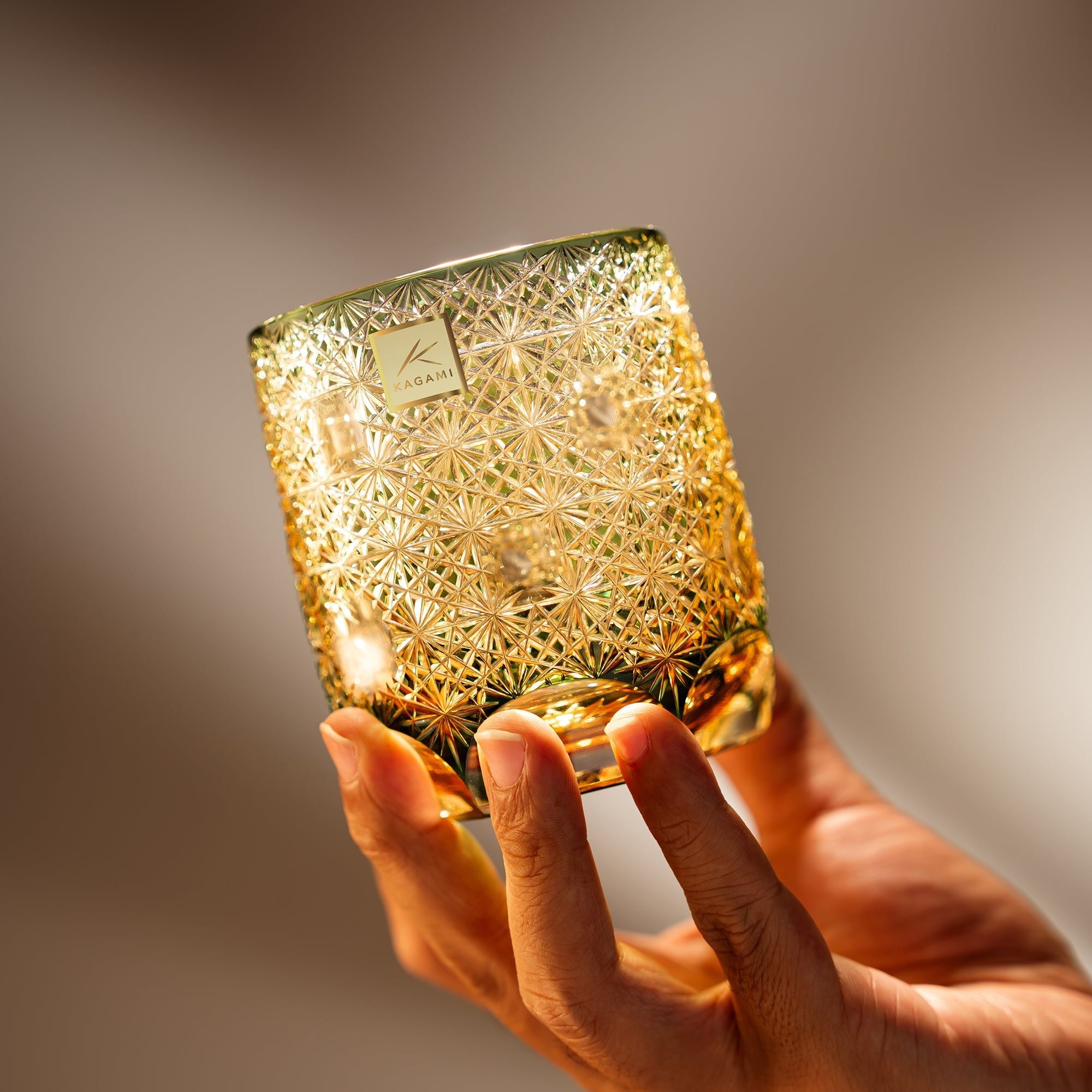 Ly pha lê rock glass Edo Kiriko 'Marimo' 330ml màu xanh lá được chế tác bởi nghệ nhân Junichi Nabetani | Kagami Crystal T754 - 3035-WUG 