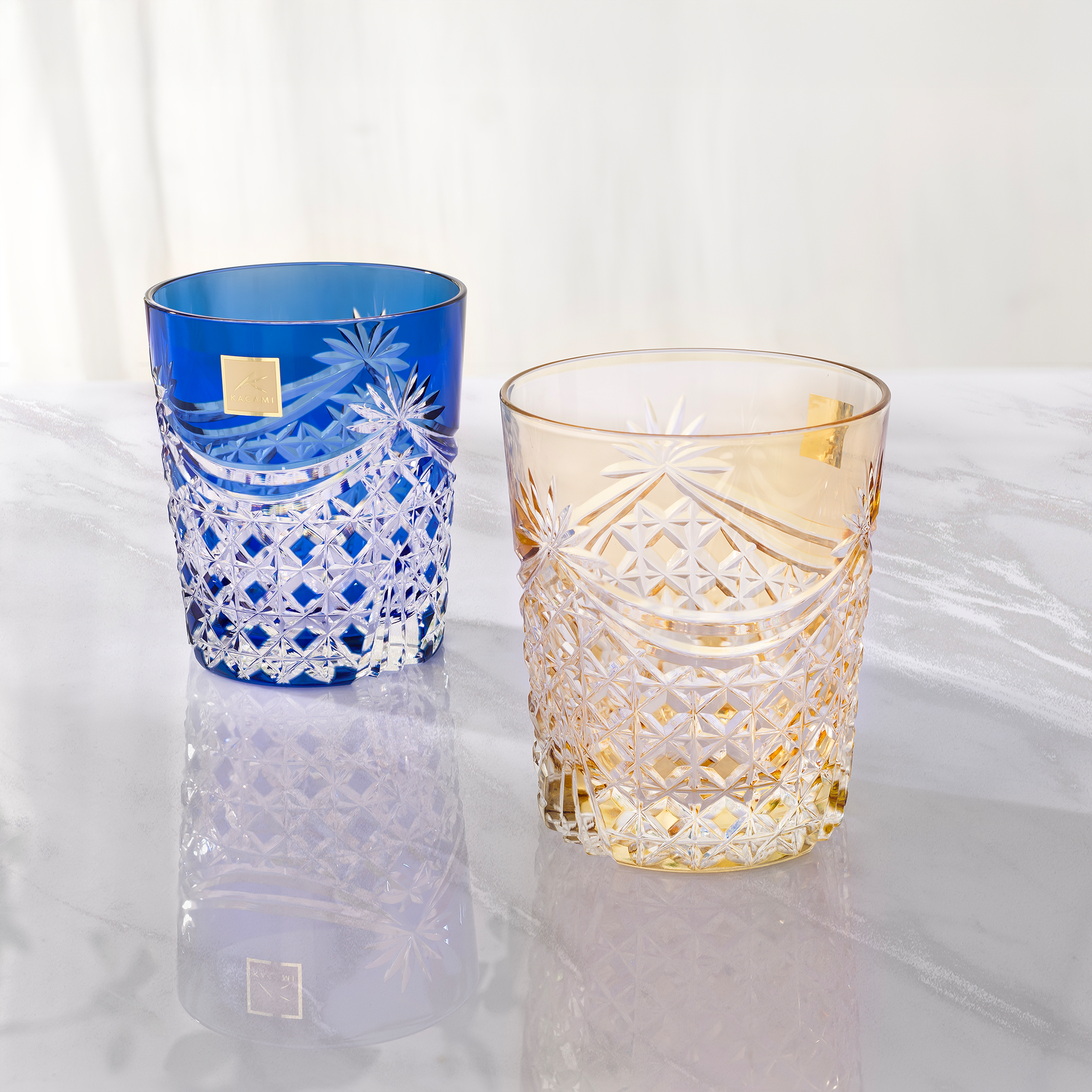  Bộ ly pha lê rock glass 05 màu xanh lá, đỏ, vàng, tím, xanh dương | Kagami TS370 - 2835-5 