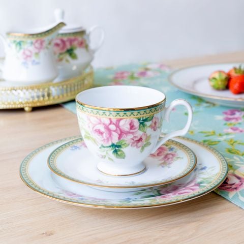  Bộ ấm chén uống trà (ấm 1.200ml, chén 250ml) 15 món sứ trắng | Rosa Basket 1736L - T017A 