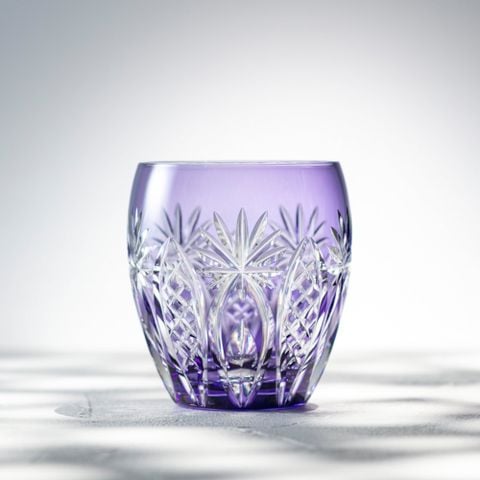  Ly pha lê rock glass họa tiết Edo Kiriko 'Bamboo Fence & Star' 240ml màu tím | Kagami T727 - 2668-CMP 