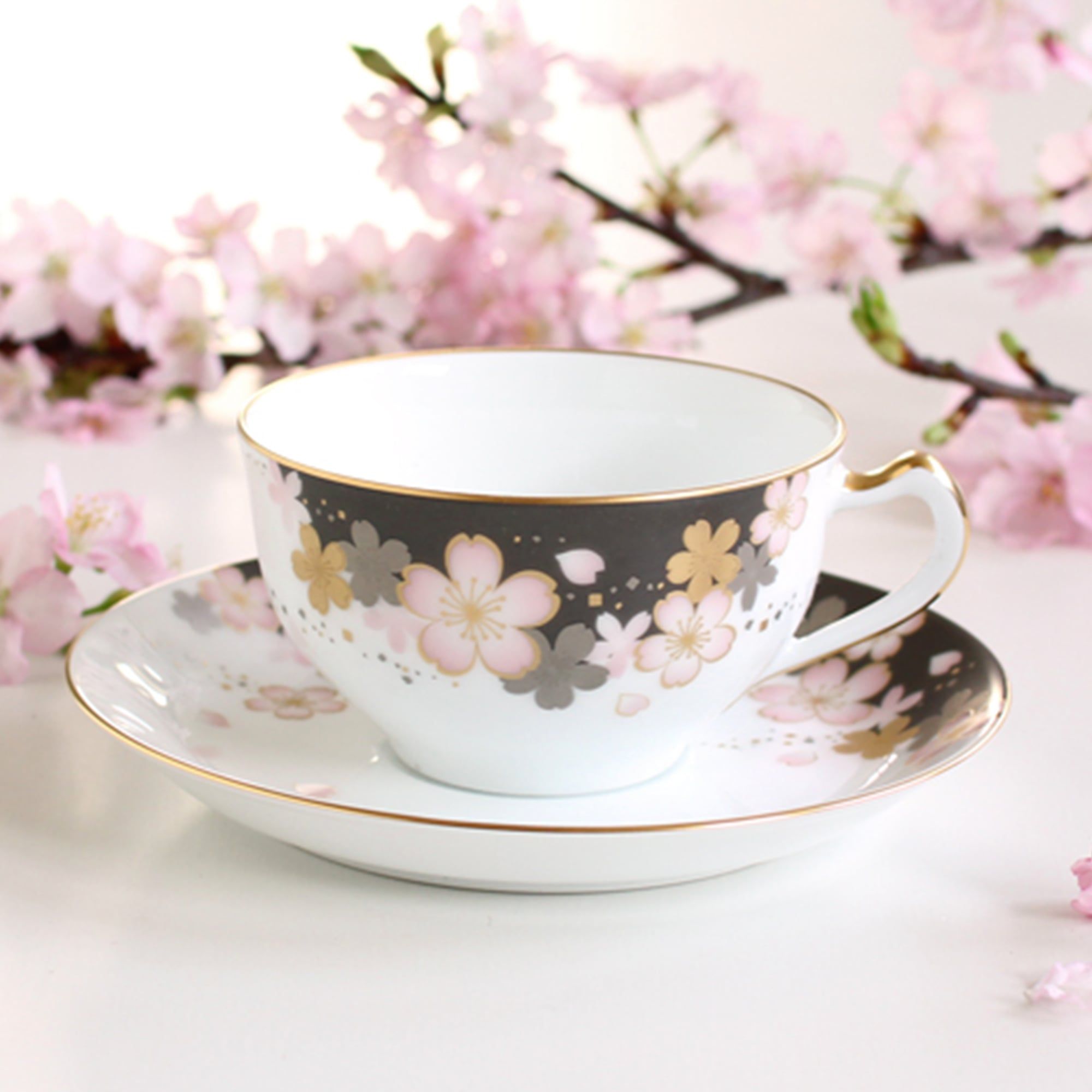  Chén trà (tách trà) "Yuzen Sakura" dung tích 235 ml kèm đĩa lót sứ Nhật Bản | Sakura Series A682-2 - 1C 