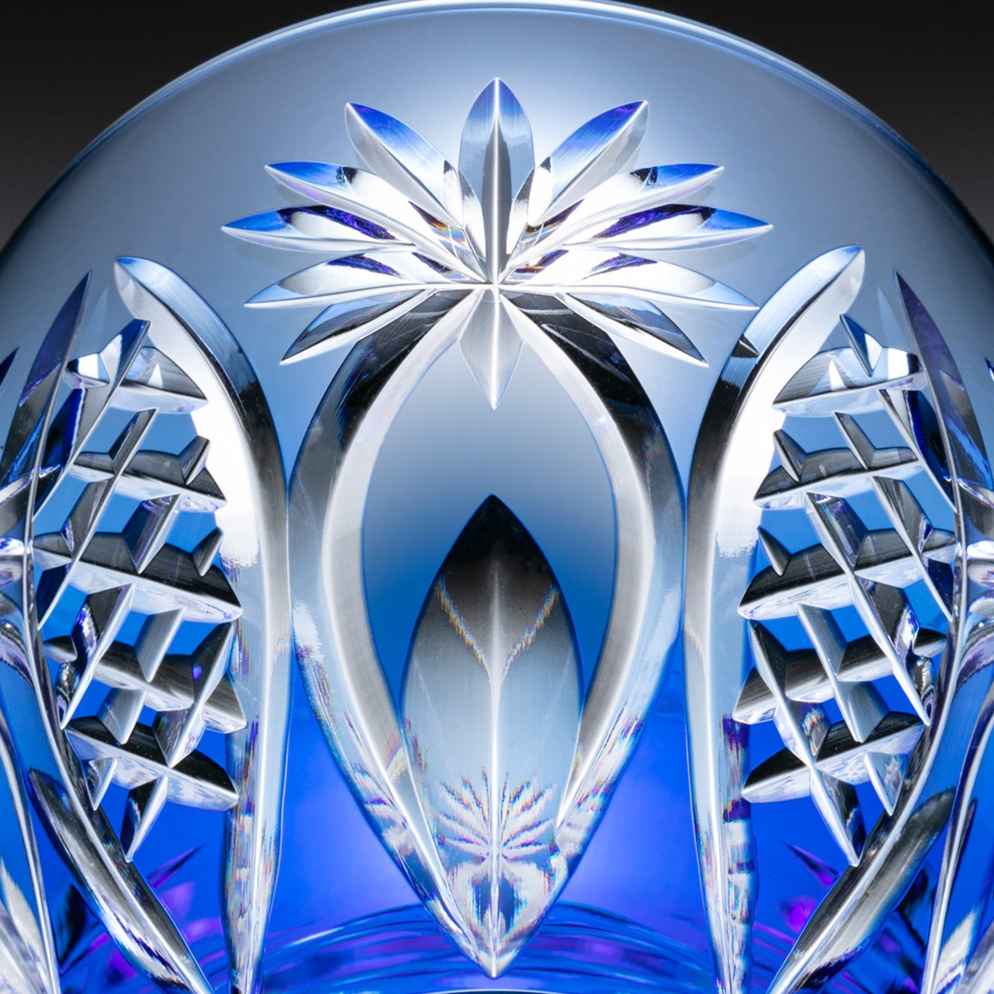  Ly pha lê rock glass họa tiết Edo Kiriko 'Bamboo Fence & Star' 240ml màu xanh cobalt | Kagami T727 - 2668-CCB 