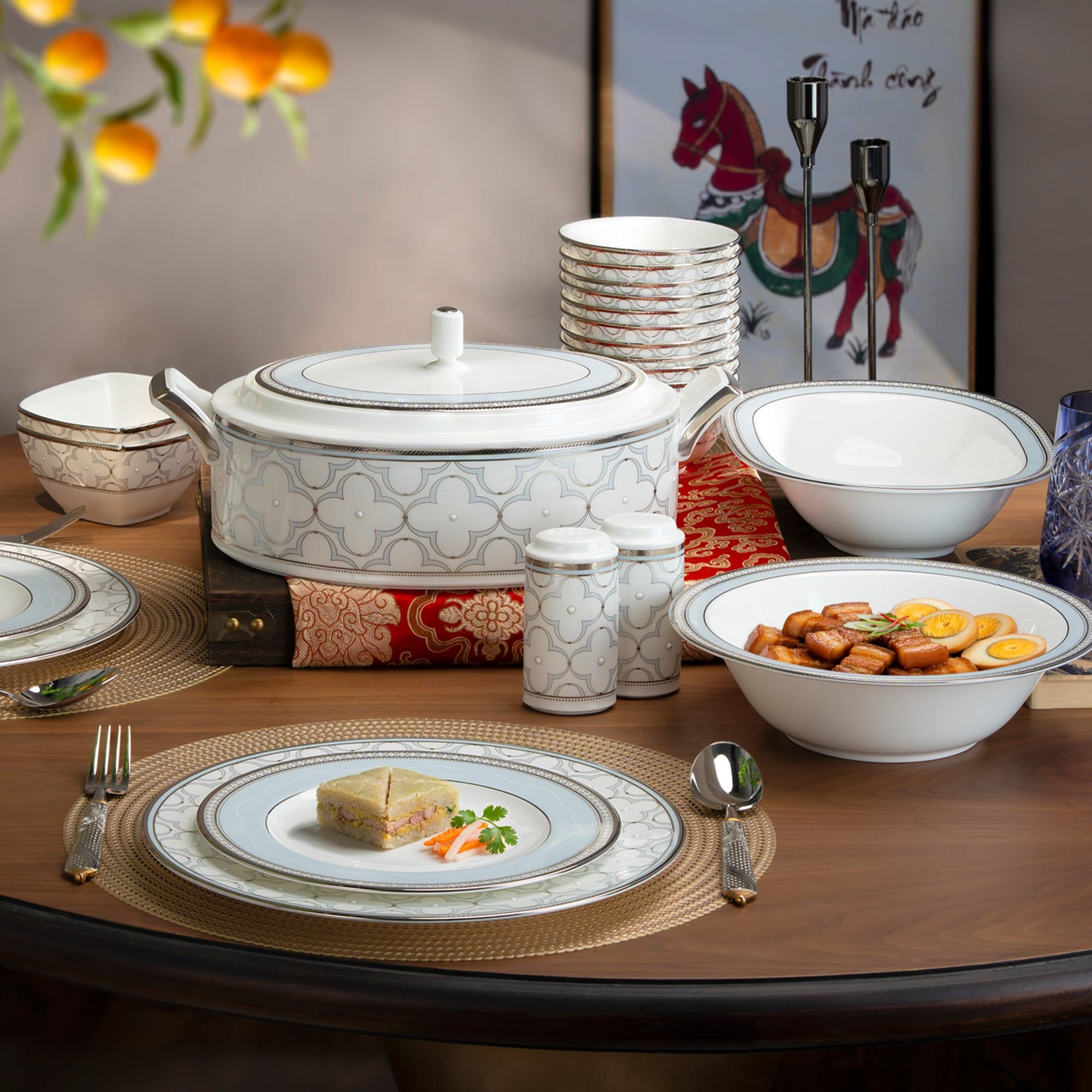  Bộ đĩa ăn kiểu Âu 22 món (cho 6 người) sứ xương | Trefolio Platinum 4957L - D024AP 