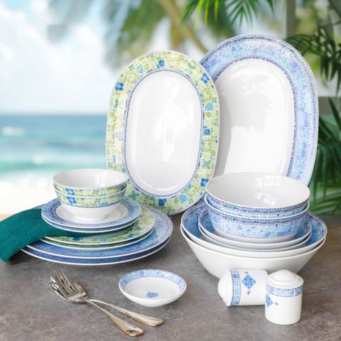  Bộ bát đĩa ăn châu Á cơ bản 22 món (cho 6 người) sứ trắng | Aegean Dreams 1740L - D022AB 
