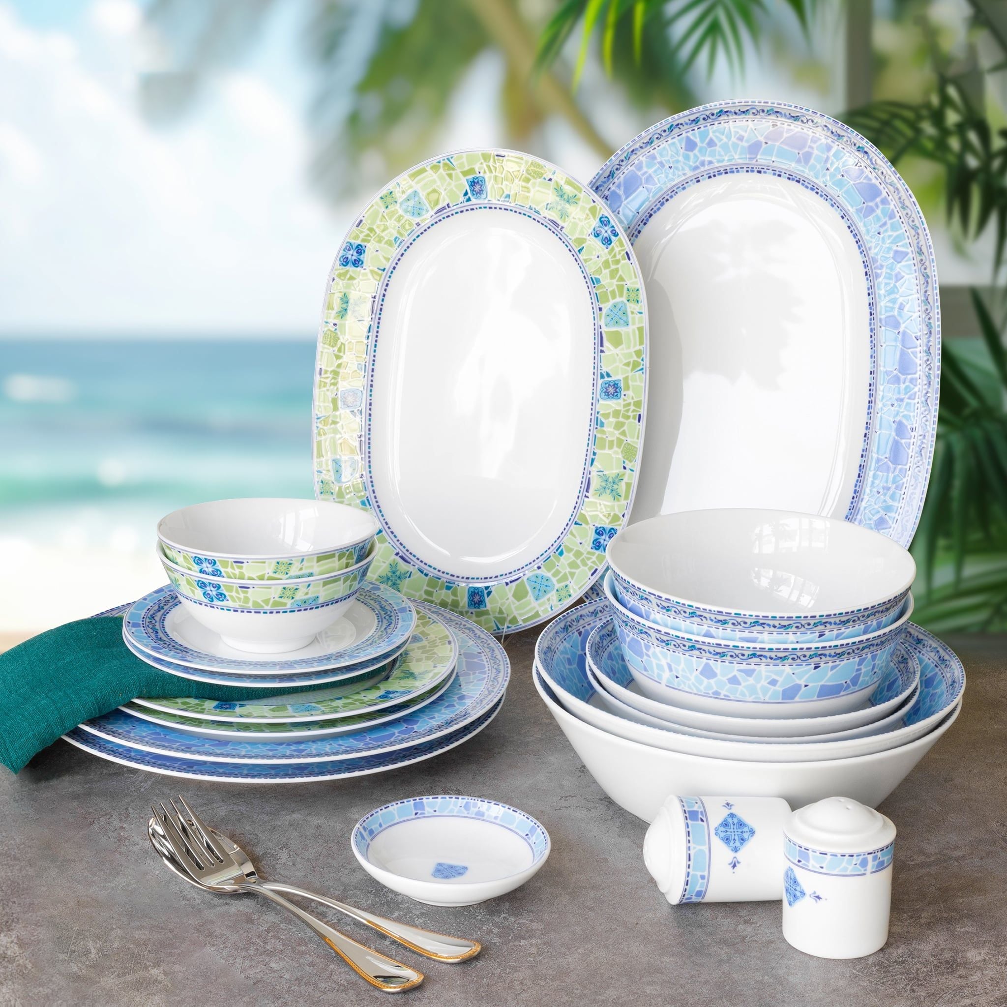  Bộ bát đĩa ăn châu Á cơ bản 22 món (cho 6 người) sứ trắng | Aegean Dreams 1740L - D022AB 