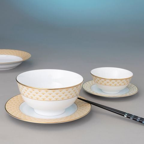  Bộ bát đĩa ăn châu Á đầy đủ 38 món (cho 6 người) sứ trắng | Trocadero Gold 1787L - D038AB 
