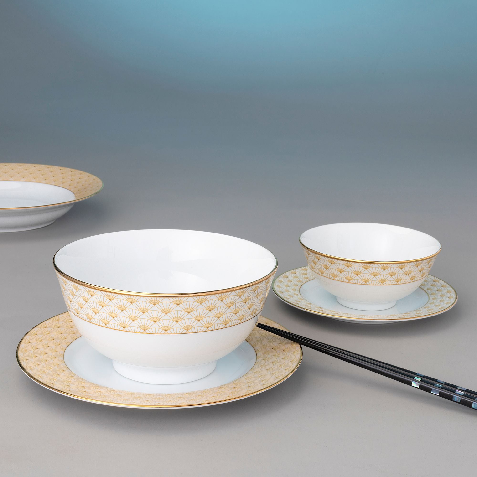  Bộ bát đĩa ăn châu Á đầy đủ 38 món (cho 6 người) sứ trắng | Trocadero Gold 1787L - D038AB 