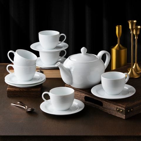  Bộ ấm chén uống trà (ấm 1.140ml, chén 200ml) 13 món sứ trắng | Arctic White 4000L - T014A 