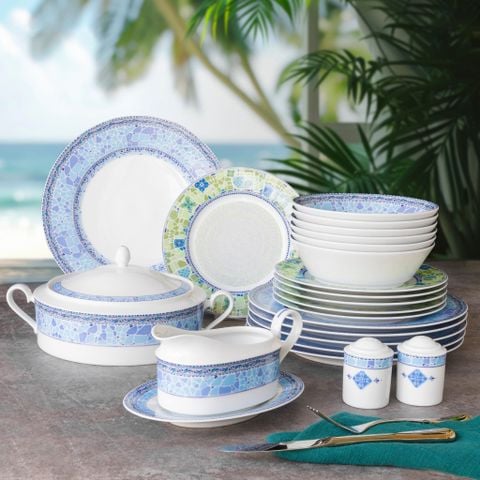  Bộ đĩa ăn kiểu Âu 22 món (cho 6 người) sứ trắng | Aegean Dreams 1740L - D024AM 