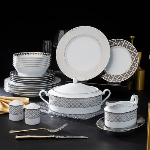  Bộ đĩa ăn kiểu Âu 22 món (cho 6 người) sứ trắng | City Table 1788L - D024AM 